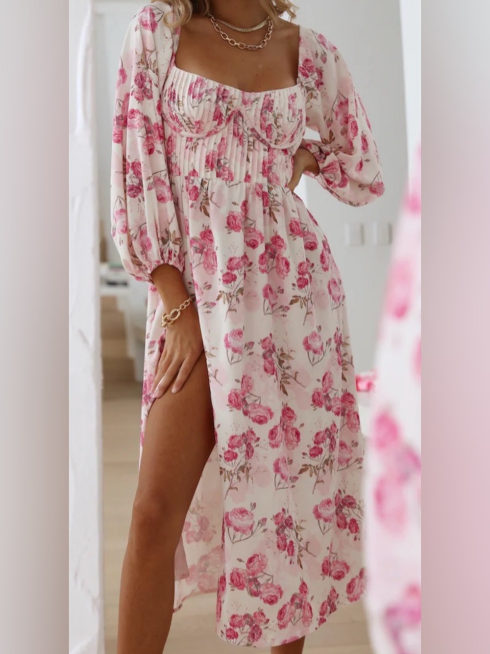 Hello Molly Pink Floral Midi Dress